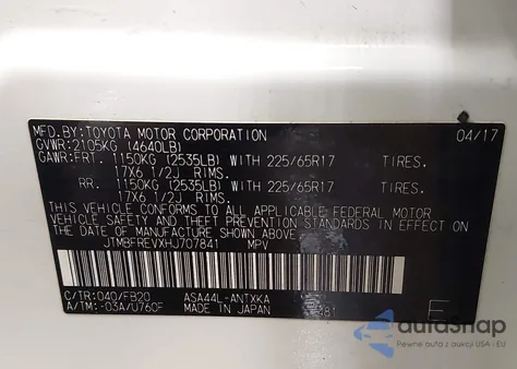 2017 Toyota Rav4 Le from USA, damaged, VIN JTMBFREVXHJ707841